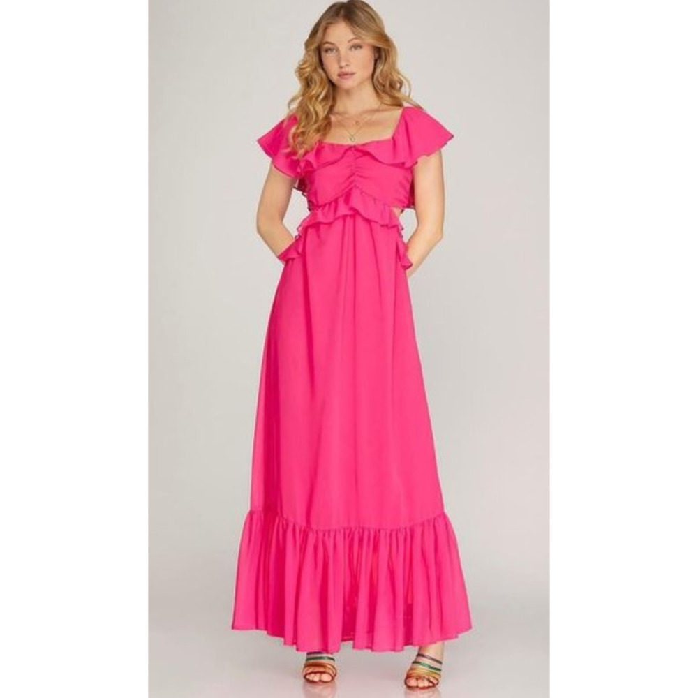 NWT SHE + SKY pink ruffle long maxi dress womens size medium